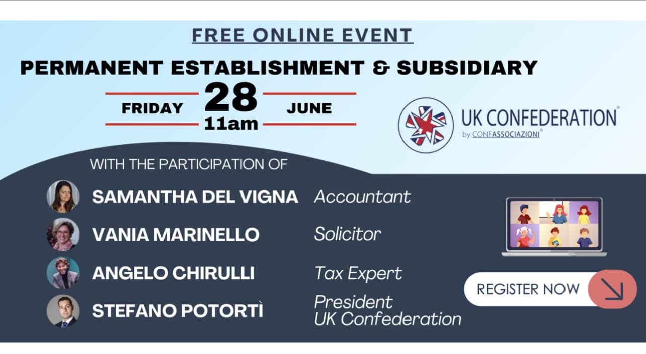 "Permanent Establishment & Subsidiary”: il nuovo webinar di UK Confederation