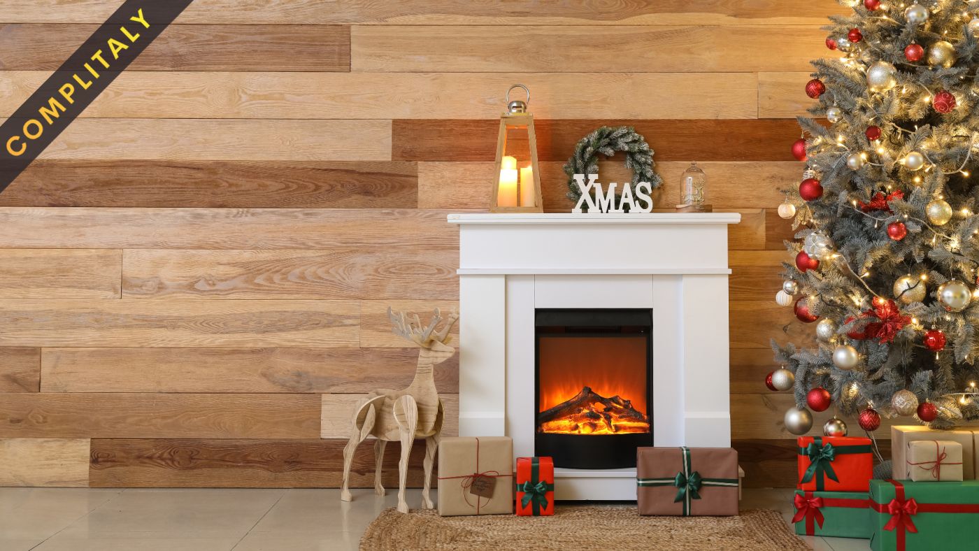 salotto addobbato con albero di natale e regali