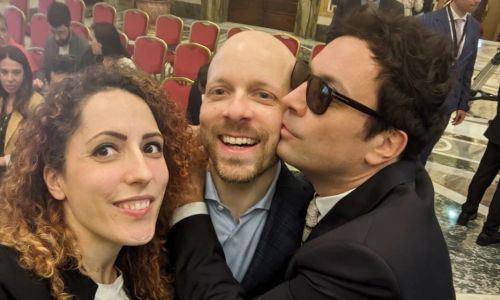 luca cubani e Jimmy Fallon all'udienza del papa