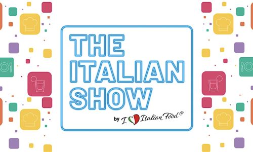 Logo di The Italian Show circondato da icone colorate di cucina, immagine ufficiale dell’evento