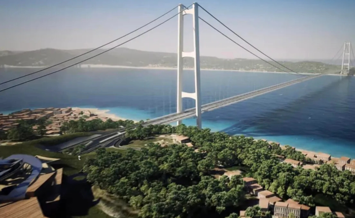 Rendering del Ponte sullo Stretto di Messina visto dalla costa